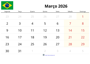 Mars 2026 Kalender