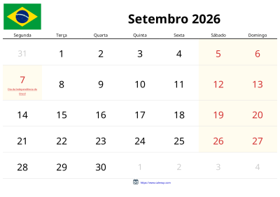 Calendário de Janeiro de 2026 para Brasil - Feriados e PDF Grátis para ...