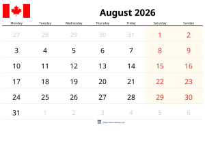 August 2026 Calendar