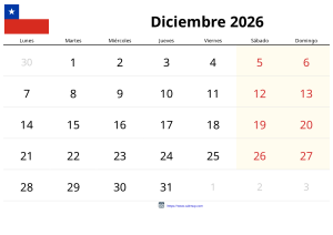 Calendario Diciembre 2026