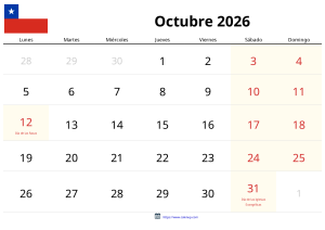 Calendario Octubre 2026