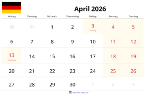 Calendário de Abril de 2026 