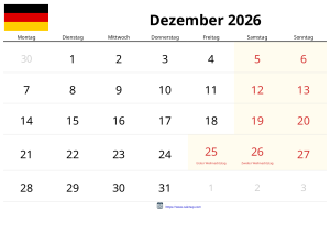 Dezember 2026 Kalender