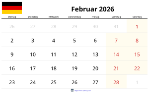 Februar 2026 Kalender