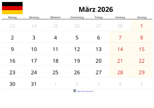 März 2026 Kalender