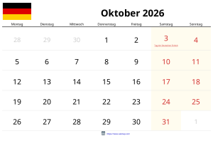 Oktober 2026 Kalender