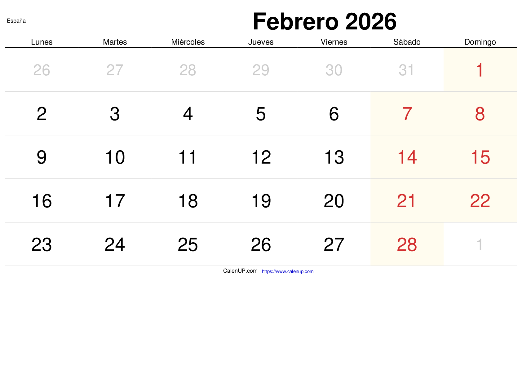 Februari 2026 Kalender