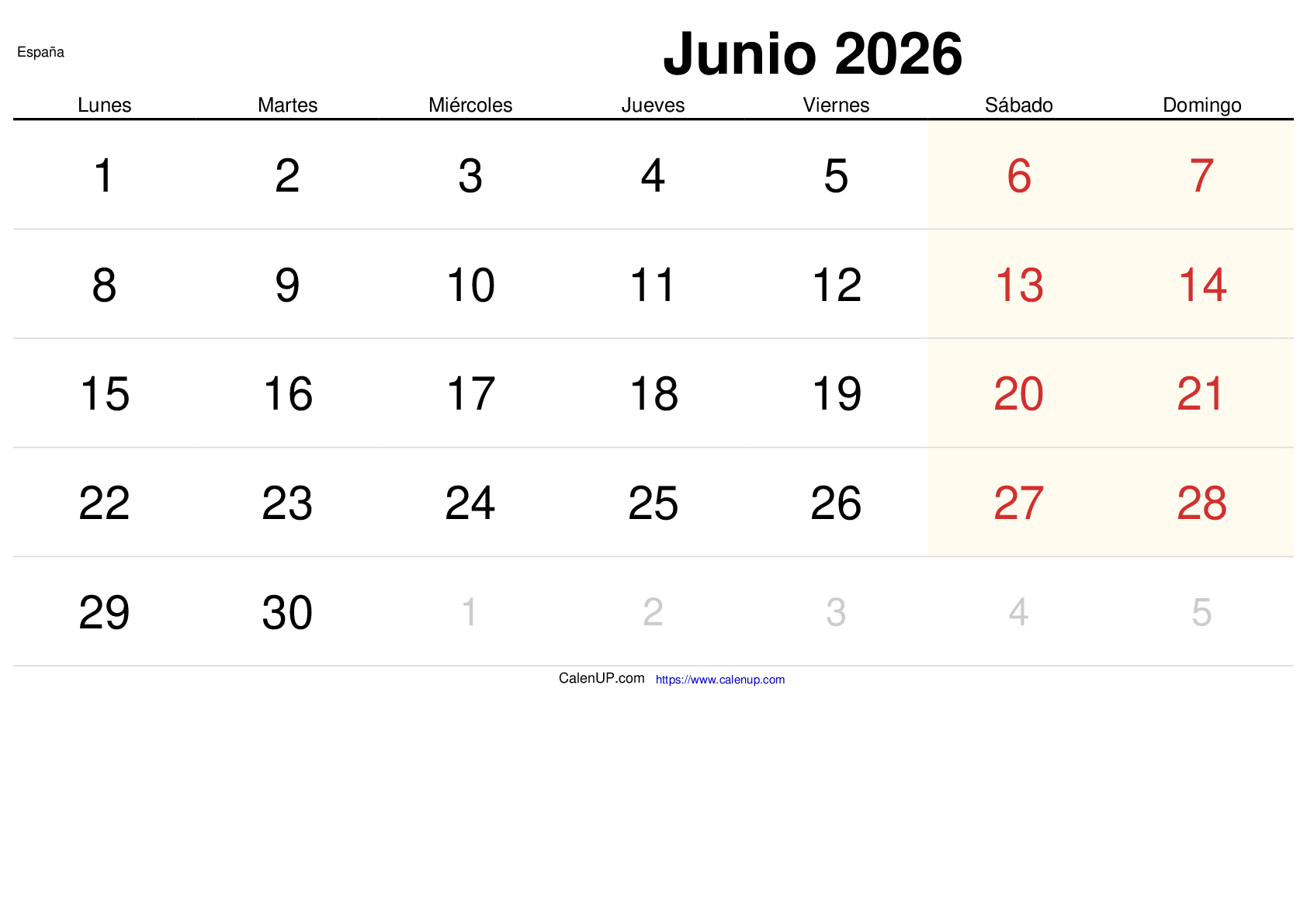 Juni 2026 Kalender