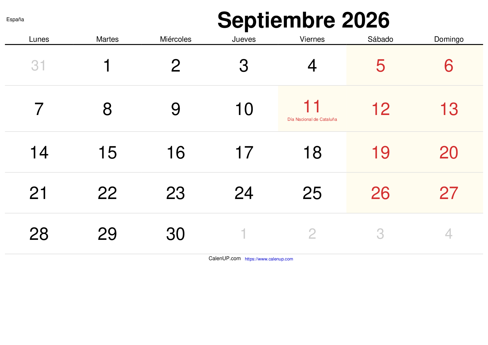 September 2026 Kalender