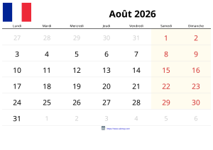 Calendario Agosto 2026