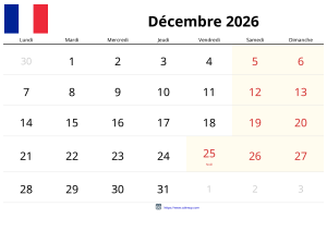 Calendario Diciembre 2026