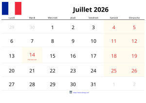 Calendario Julio 2026