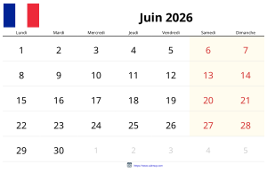 Calendario Junio 2026