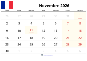 Calendario Noviembre 2026