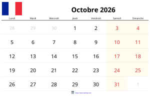 Calendario Octubre 2026