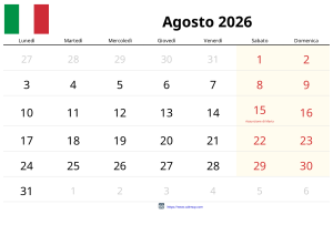 Calendrier Août 2026