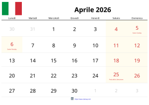 Calendrier Avril 2026