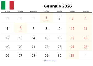 Calendrier Janvier 2026