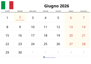 Calendrier Juin 2026