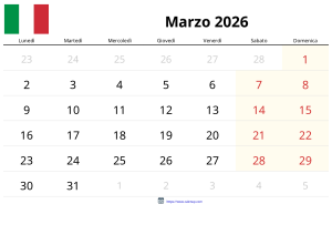 Mars 2026 Kalender