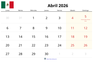 Calendário de Abril de 2026 