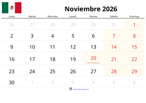 Calendário de Novembro de 2026 