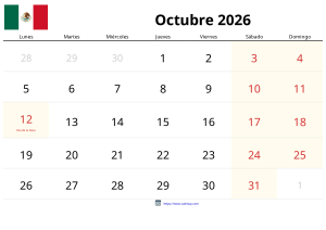 Calendario Octubre 2026