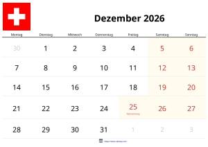 Calendario Diciembre 2026