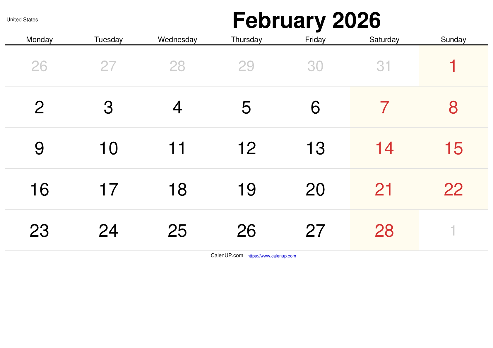 February 2026 Calendar