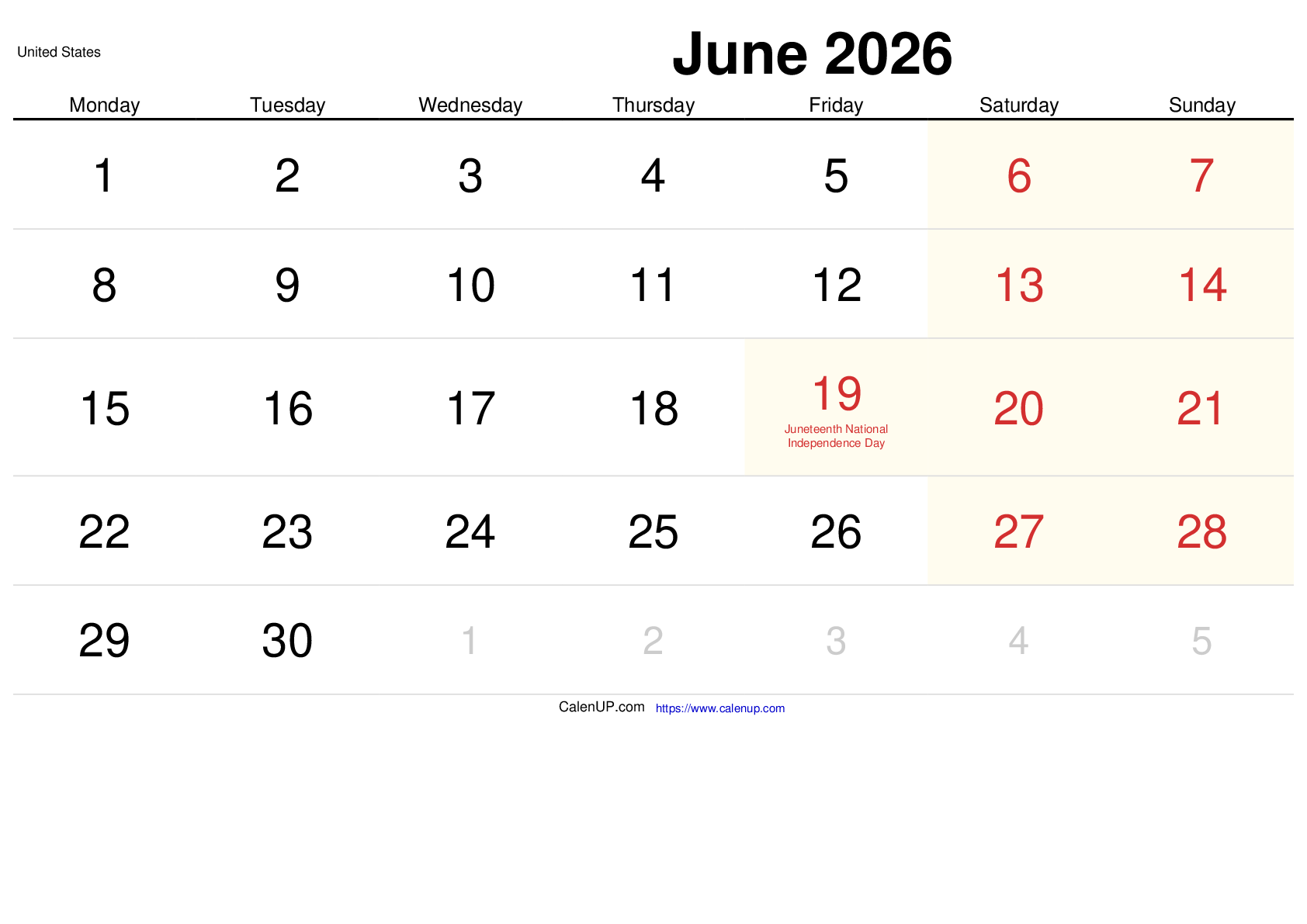 June 2026 Calendar