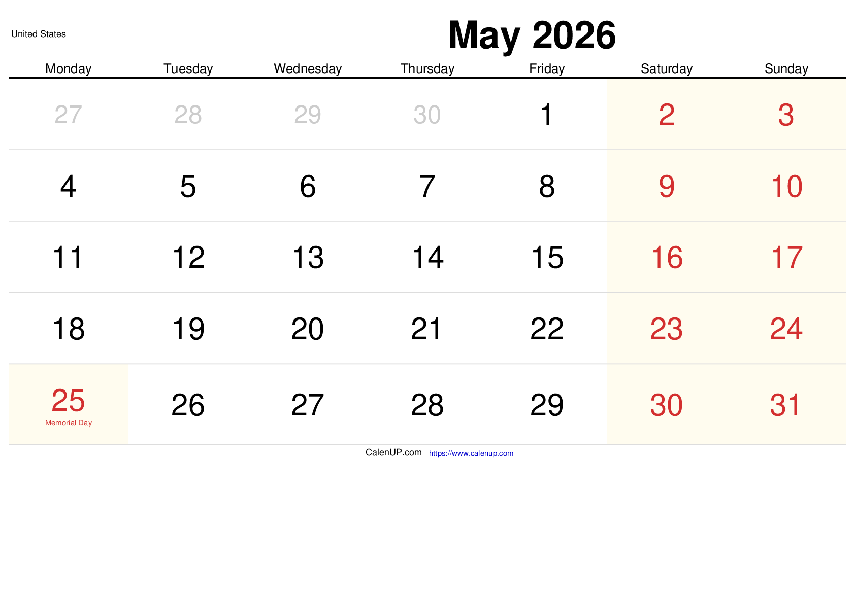 May 2026 Calendar