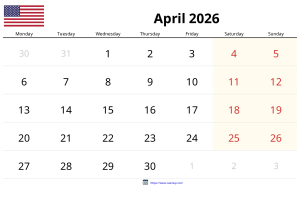 Calendário de Abril de 2026 