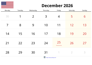 Calendário de Dezembro de 2026 