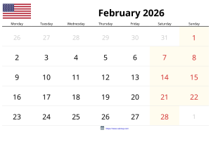 Calendário de Fevereiro de 2026 