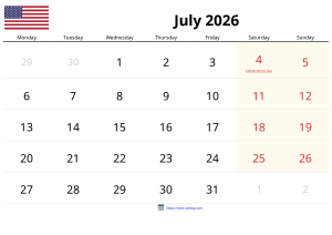 Calendário de Julho de 2026 