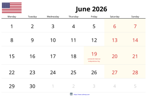 Calendário de Junho de 2026 