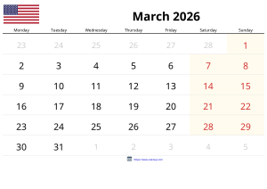 Calendário de Março de 2026 