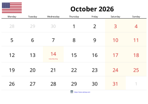 Calendário de Outubro de 2026 