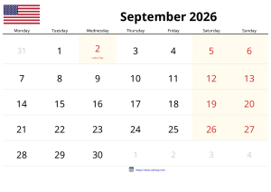 Calendário de Setembro de 2026 