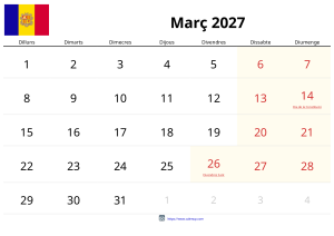 Mars 2027 Kalender