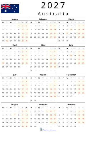 2027 Calendar Printable with Holidays for Australia | CalenUP
