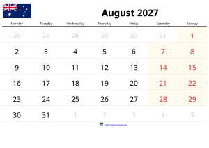 Agosto 2027 Calendario