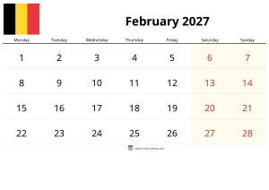 二月 2027 日历 二月 2027 日历