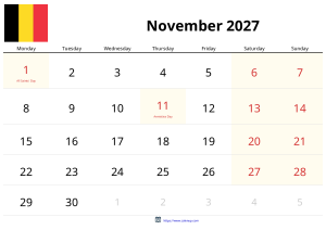 十一月 2027 日历 十一月 2027 日历