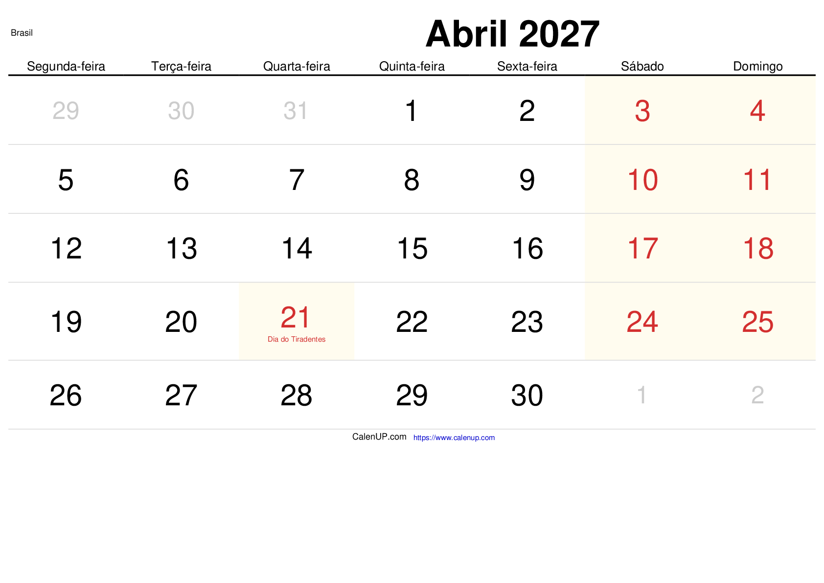 April 2027 Kalender