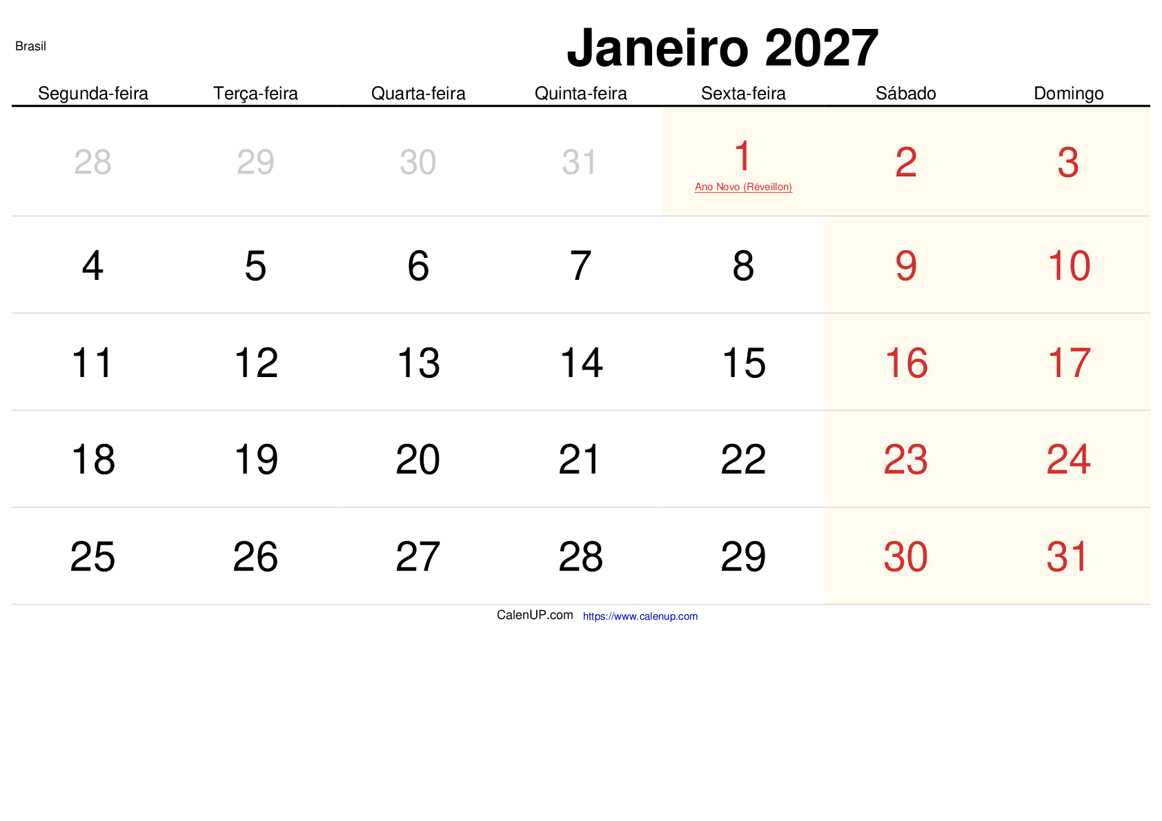 Calendari Gener 2027