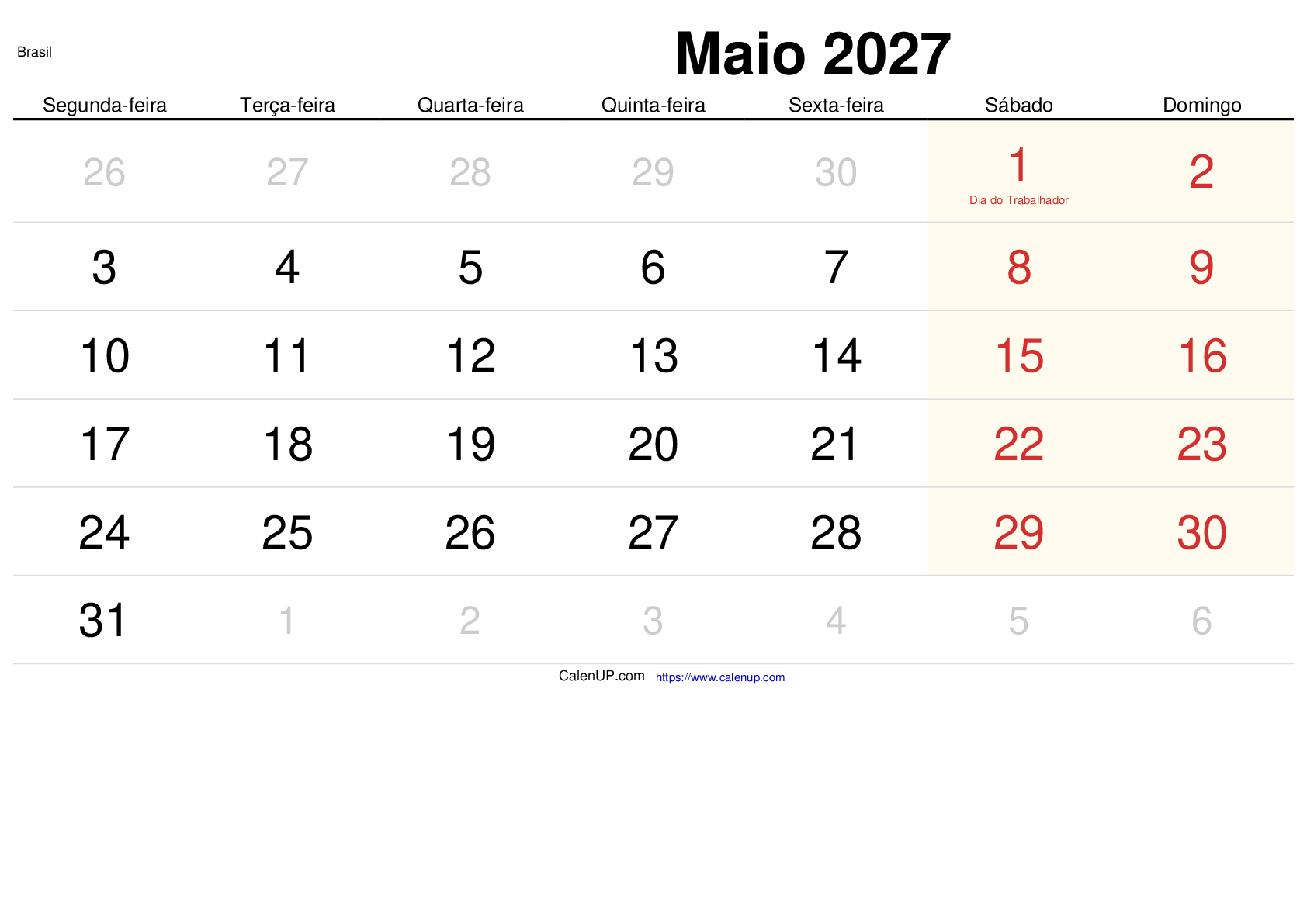 Mai 2027 Kalender