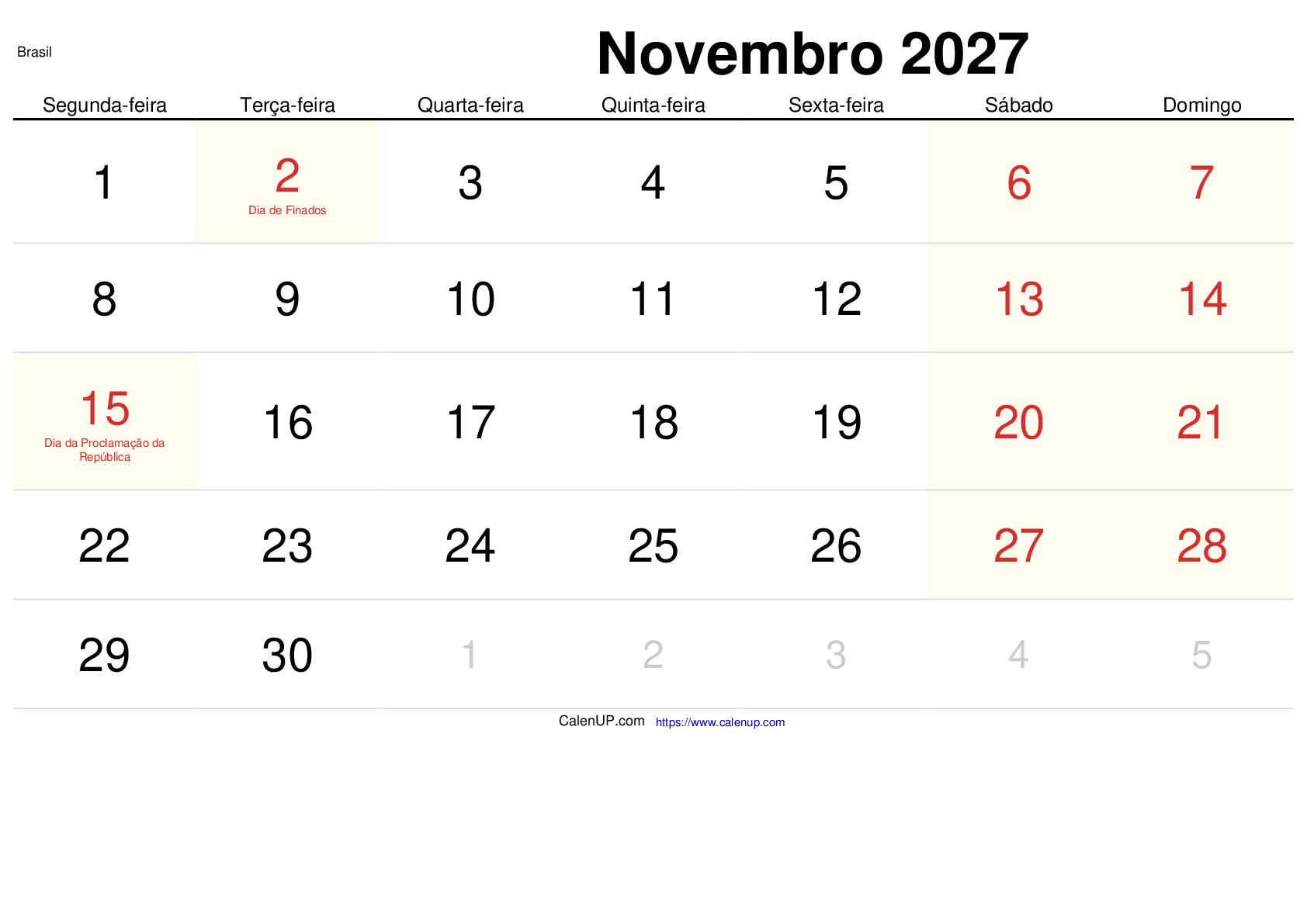 November 2027 Kalender