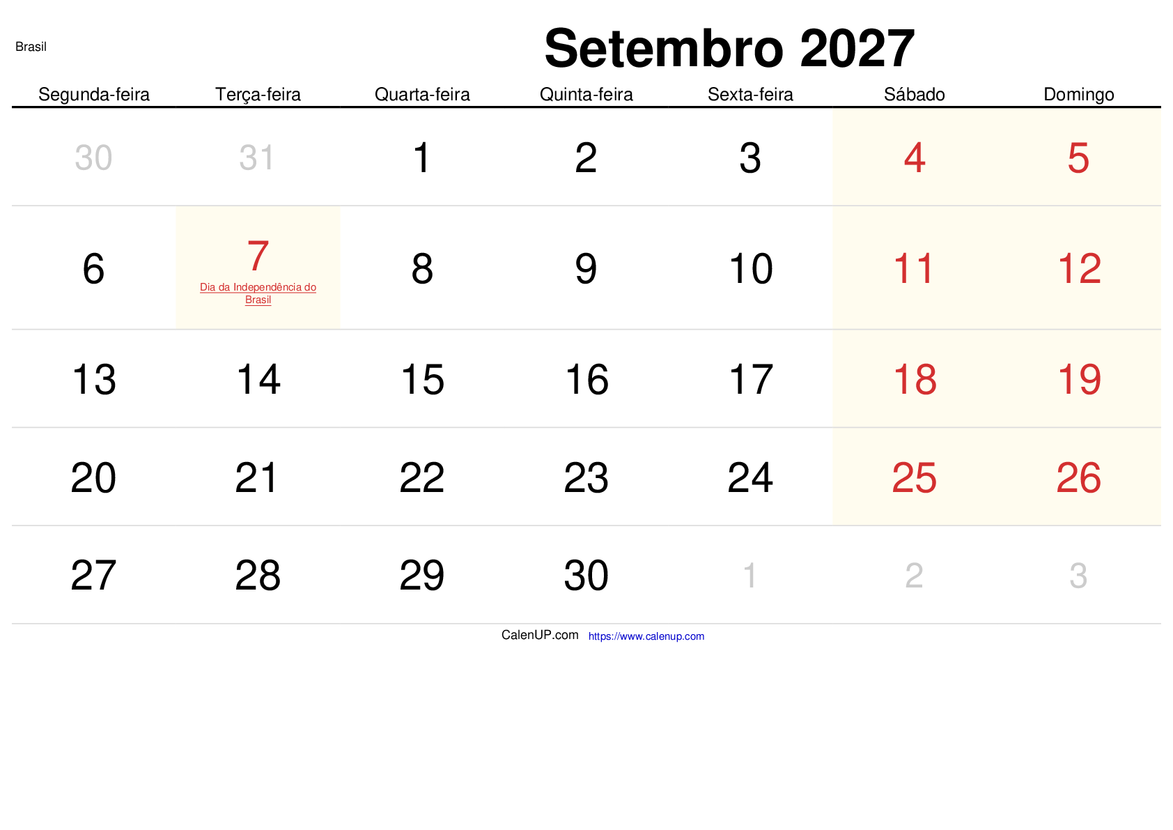 September 2027 Kalender