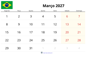 Mars 2027 Kalender